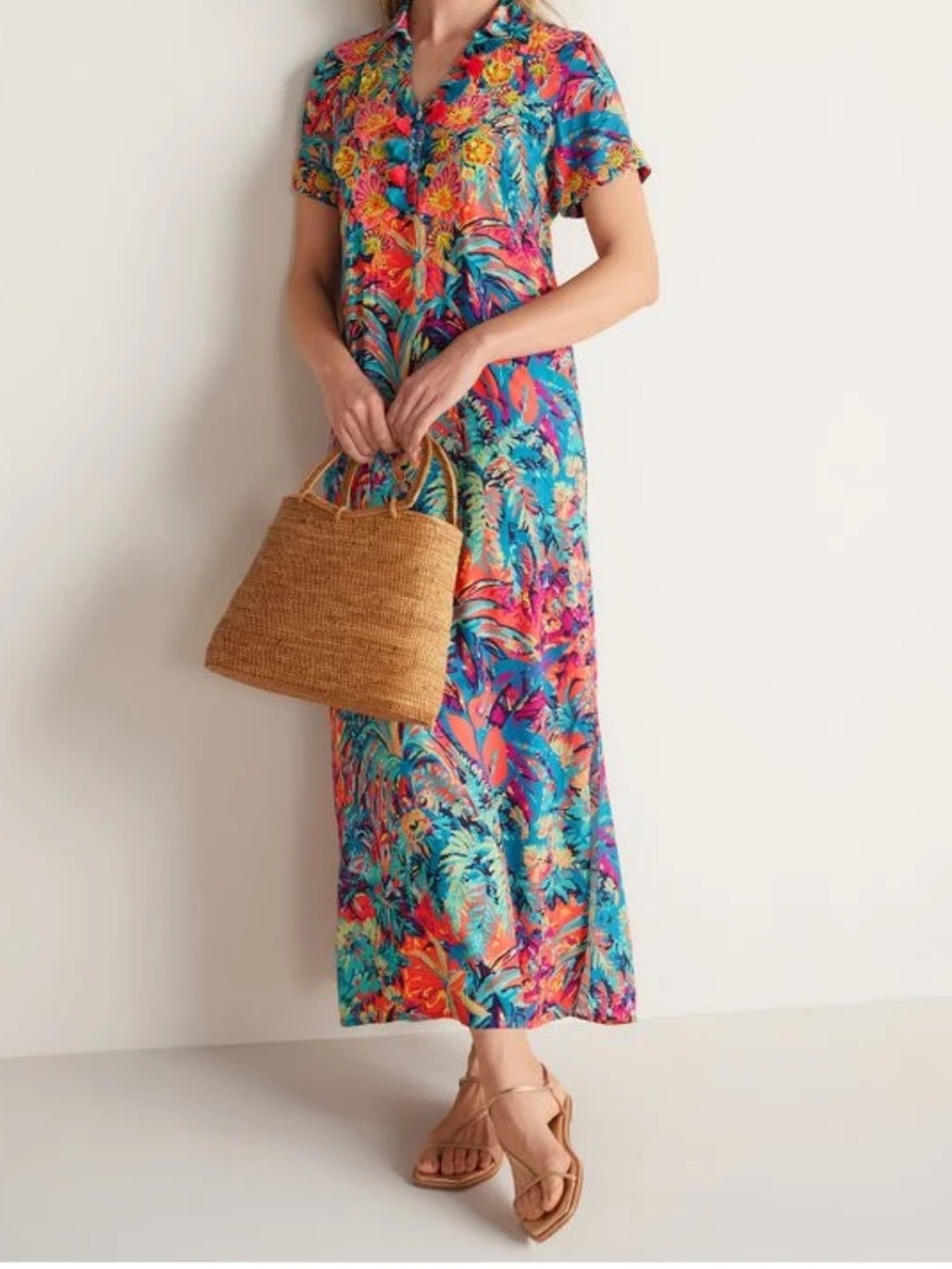 Soft Surroundings Florence Maxi Dress Tropicana Multi Embroidered Tassel Boho M